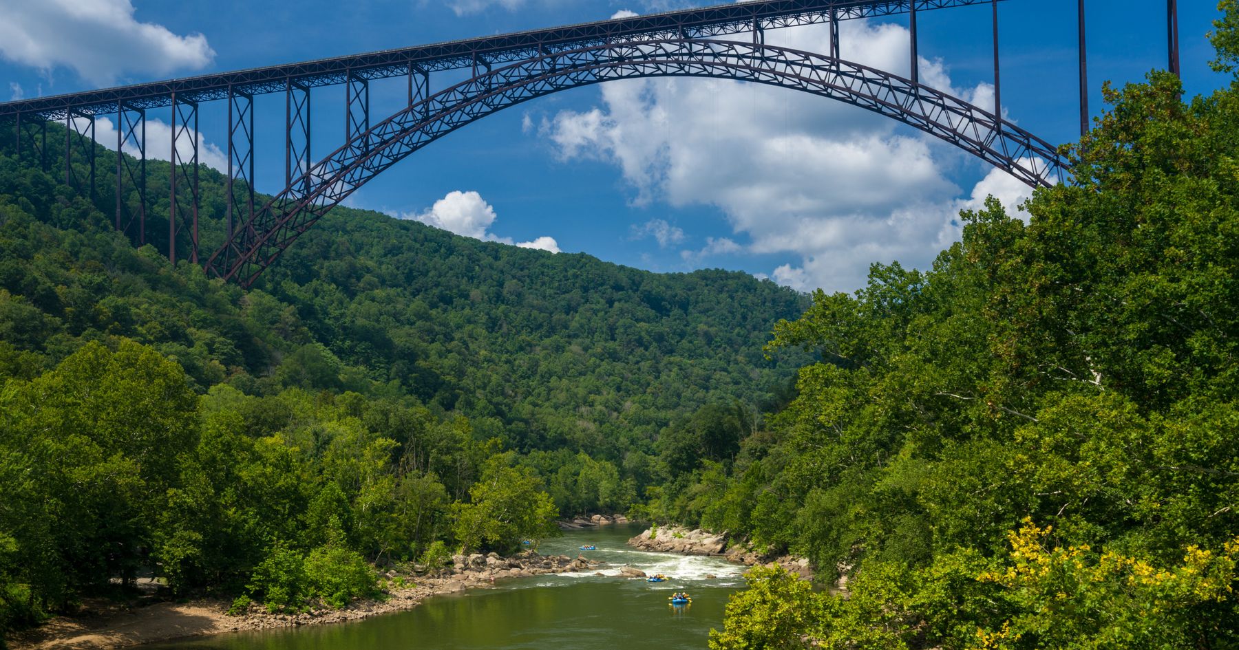 Rafters on the New River beneath the New River Gorge Bridge, West Virginia